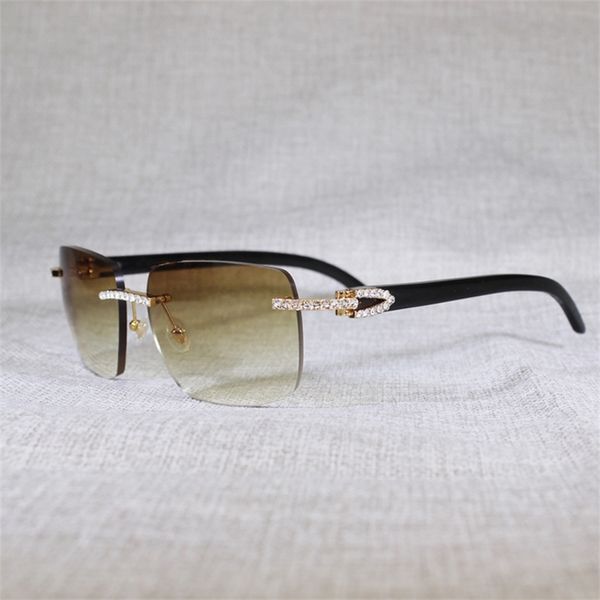 

vintage rhinestone natural buffalo horn rimless sunglasses men wood big square sun glasses women shades oculos eyewear factory wholesale, White;black