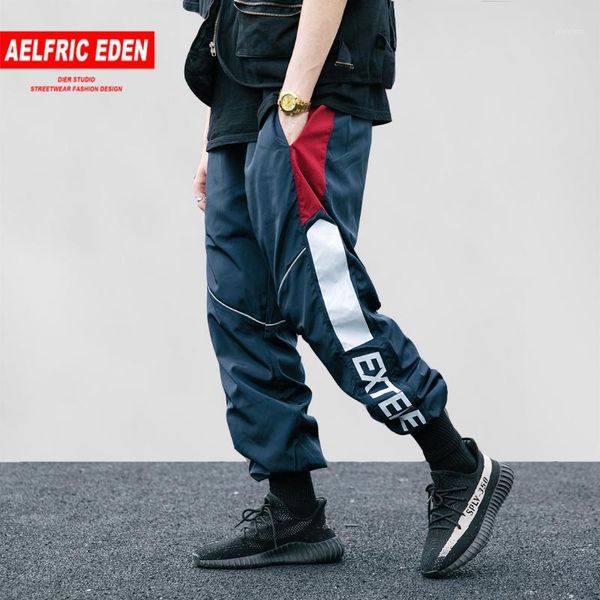 

aelfric eden casual pants men letter patchwork track trousers elastic waist sweatpants fahsion joggers harajuku streetwear as1201, Black