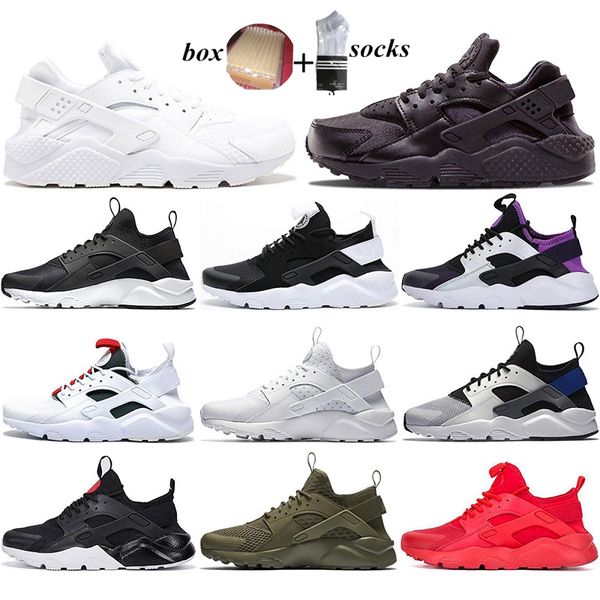 

with box women men running shoes 2021 huarache 1.0 4.0 black white breathable comfortable womens mens trainers sports sneakers 36-45