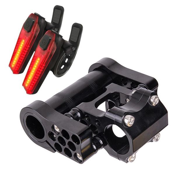 

bike lights 2 pcs usb rechargeable tail light & 1 cnc 31.8mm adjustable folding double stem fitting