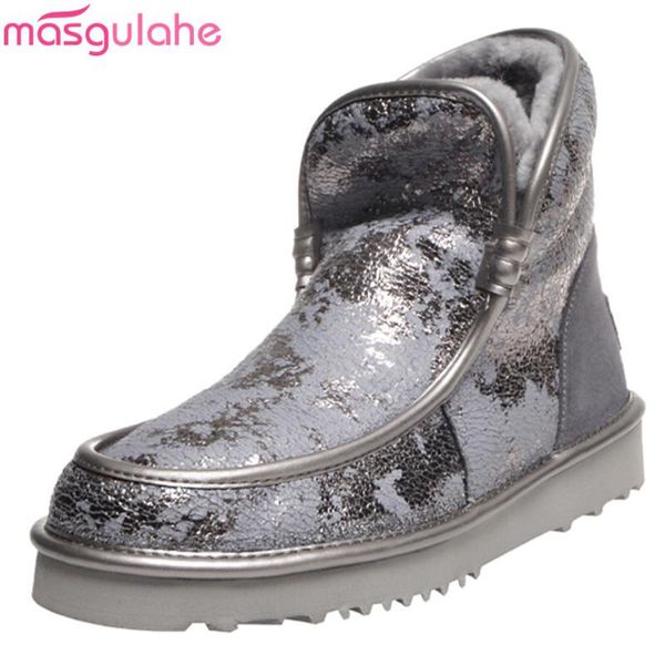 

masgulahe 2020 large size 33-43 fashion snow boots comfortable flat heel round toe women shoes winter keep warm ankle boots, Black