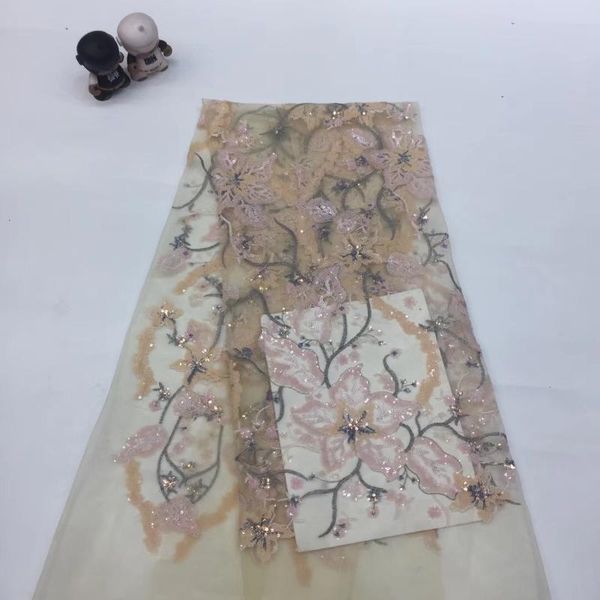 

ribbon african mesh lace fabric 5yard latest nigeria 2021 tulle clothes xx37191, Pink;blue