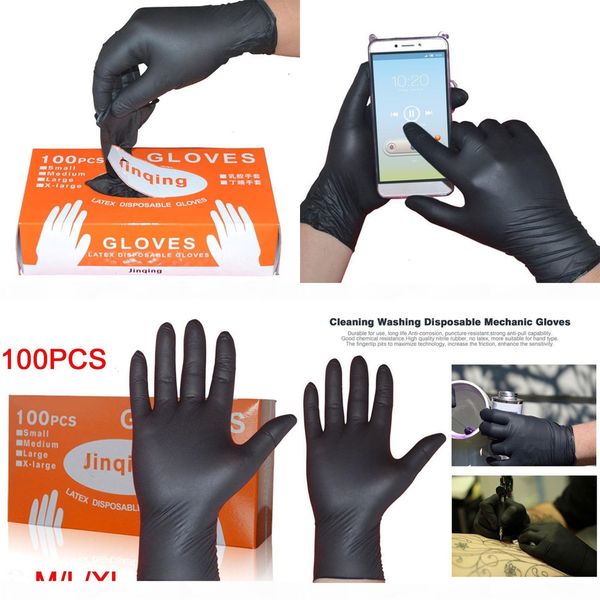 

leshp 100pcs set household cleaning washing disposable mechanic black nitrile laboratory nail art anti-static gloves d18outletvc7s