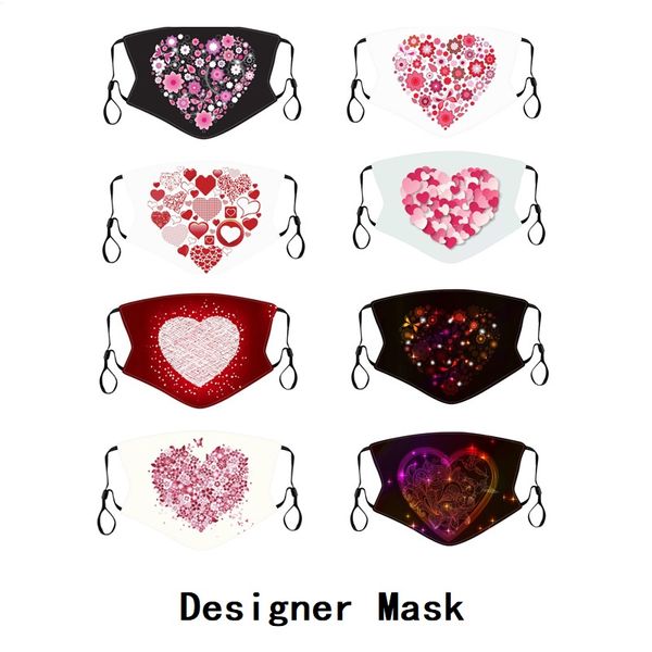 Designer-Masken, Valentinstagsgeschenke, Baumwolle, bedruckt, staubdicht, verstellbar, modisch, Party, rote Liebes-Mundmaske