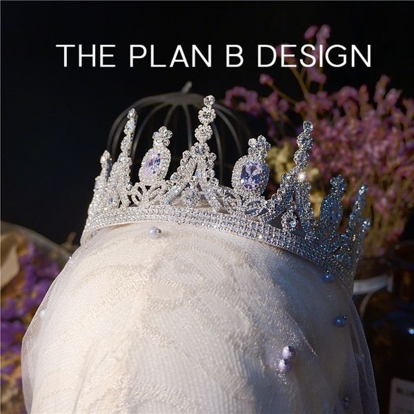 

british royal bride full of diamond zircon crown headdress wedding dress hair ornament, Silver