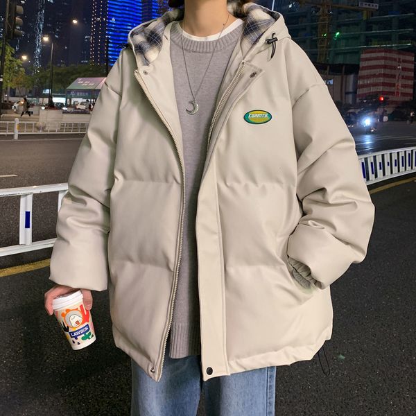 

2021 autumn winter new man parkas thicken warm hooded coats woman korean streetwear fashion parka hip hop male clothing luk8, Black