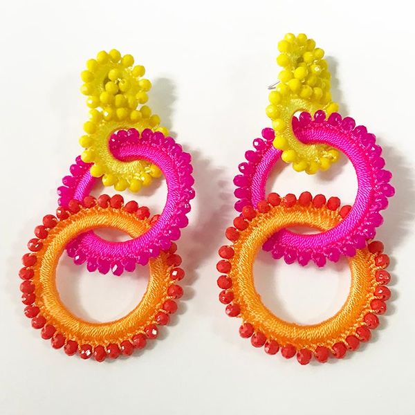 

длиной 2020 новых женщин способа серьги 3-слойный шелк кристалл бисером круг ручной работы oorbellen ohemia стиль новой тенденции украшения, Silver