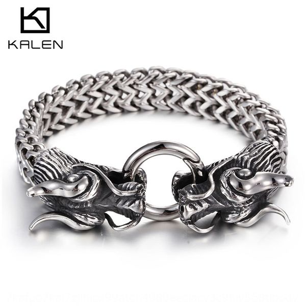 

fashion accessories men's multi-layer domineering double dragon bracelet men's bracelet lead button npf78, Golden;silver