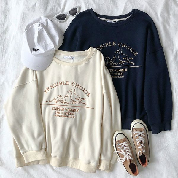 

aprilgrass neploe letter embroidery women sweatshirt loose harajuku oversize sweatshirt pullovers spring autumn hoody, Black