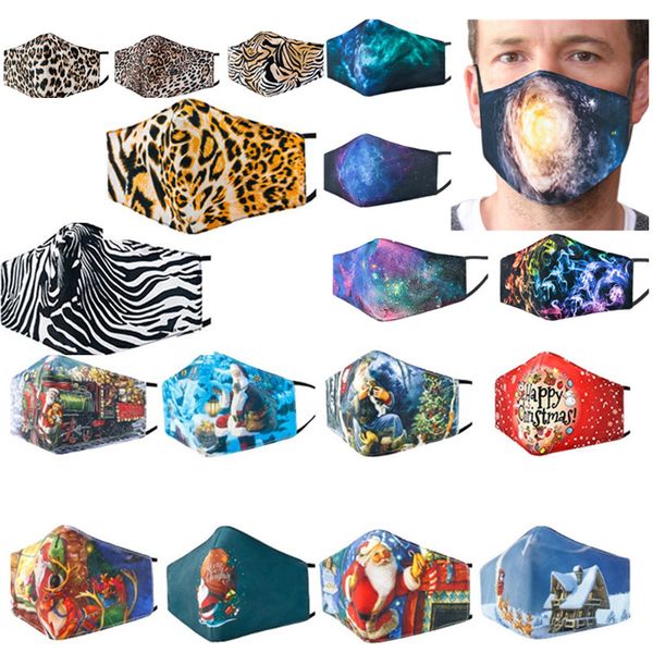 

3d starry sky leopard chrisrmas face mask reusable with filter slot masks 3 layer facemask designers print daily mouth cover f102106