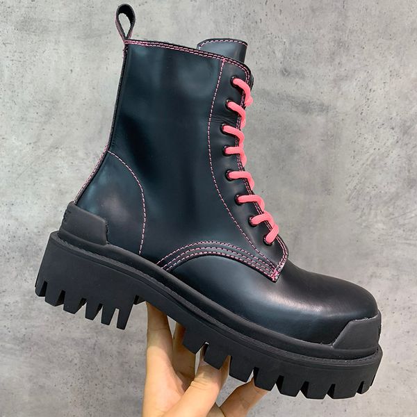 

дизайнерские женские ботинки роскошные черные розовые кожаные кружева круглые головы плоская каблука высокого качества с коробкой размером 3, Black