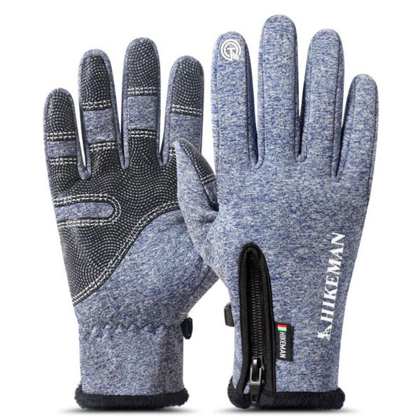 

dichski winter men bicycle anti slip mittens touched warm ski cycling fleece gloves waterproof windproof, Blue;gray