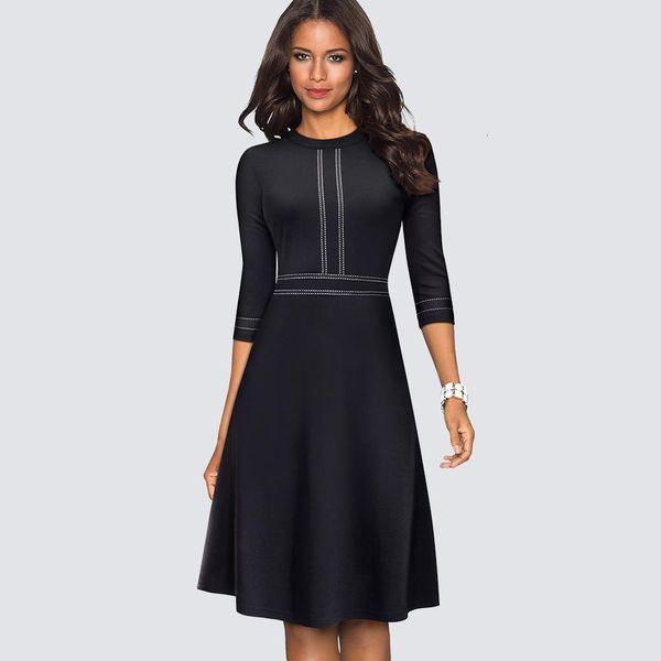 

long sleeve women vintage swing office a line party elegant patchwork skater black dress ha135 drop shipping good quality, Black;gray