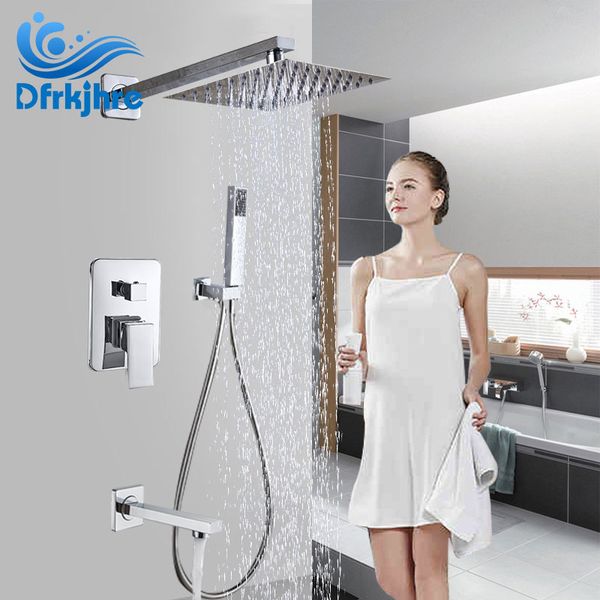 

chrome concealed bathroom shower faucet wall mount shower set chrome mixers tap with handshower 8/10/12/16" rainfall shower head 1011