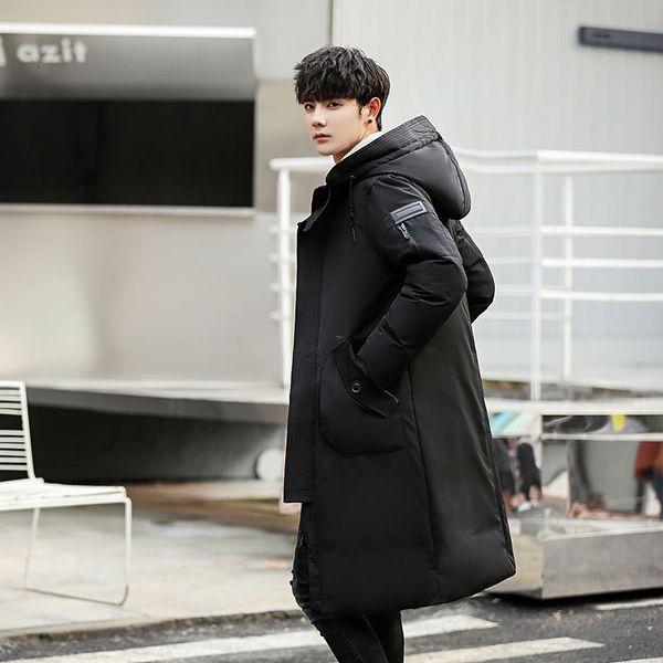 

2019 winter new korean slim fit medium length down men's youth warm jacket, Black;brown