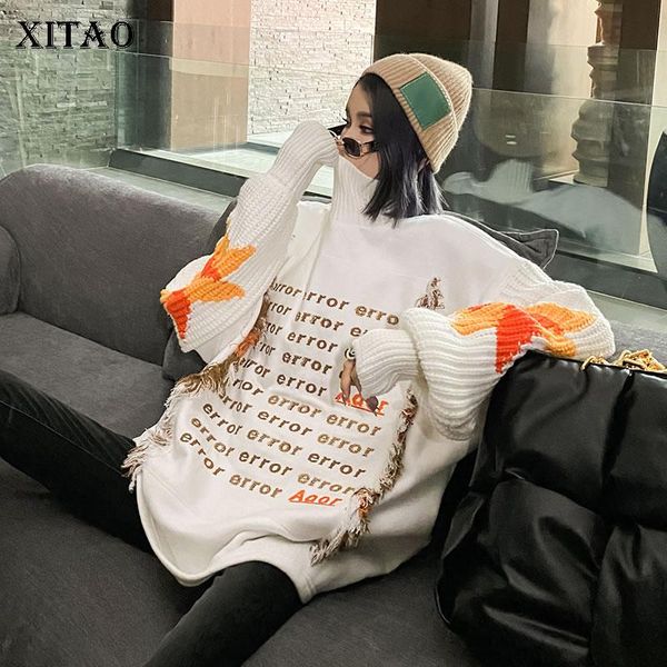 

xitao knitted sweater fashion new women letter patchwork 2020 winter plus size full sleeve casual style minority sweater dzl2240, White;black