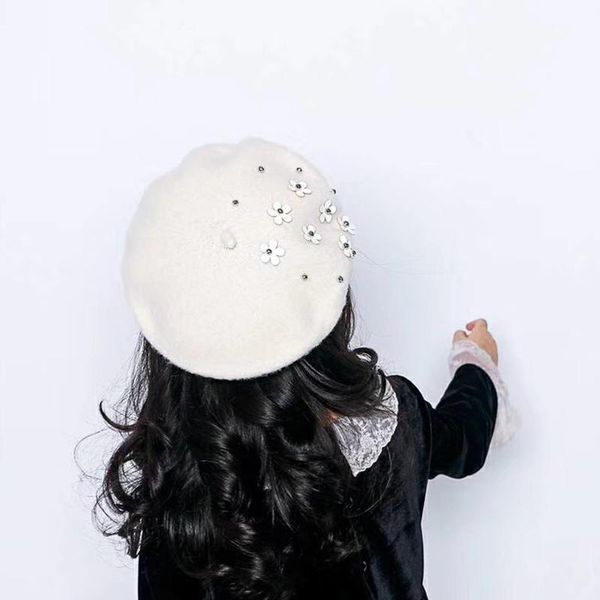 

flb] fashion kids children imitation wool warm beret kids girls beanie hat cap autumn winter caps gift painter cap f158 sqciaw, Black;white