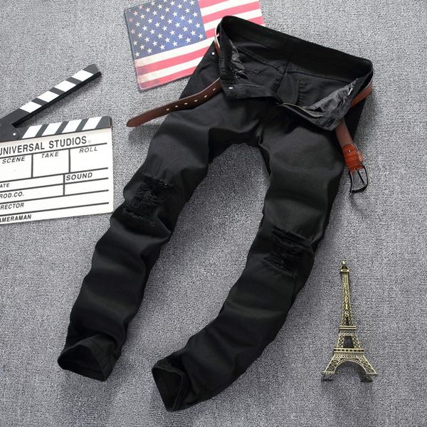 

men's jeans man swag mens designer brand black skinny ripped destroyed stretch slim fit hop pants with holes for men fashion casual qw4, Blue