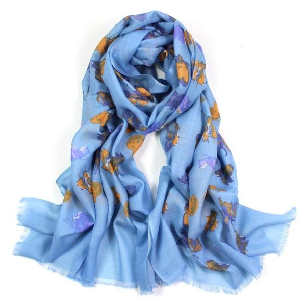 

scarves 2021 blue winter cashmere scarf luxury butterfly female wool wraps lady bandana women shawl foulard, Blue;gray