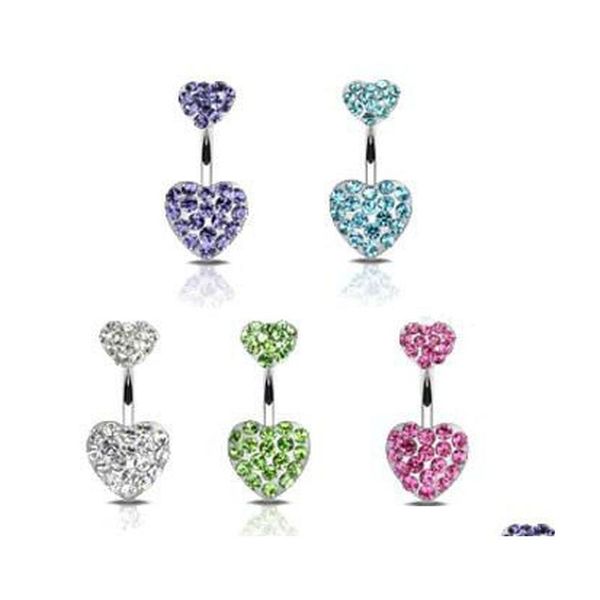 

d0204 ( 5 colors ) the double heart with piercing jewelry stones belly ring navel ring belly button navel rings with mix colors 8nwrw, Silver
