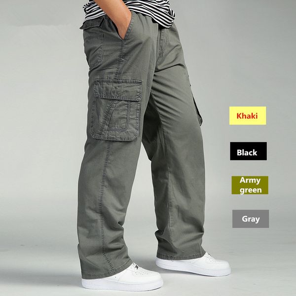 

men cargo pants man overall loose working trousers military army green plus size 4xl 5xl 6xl workman khaki long baggy pants 201106, Black