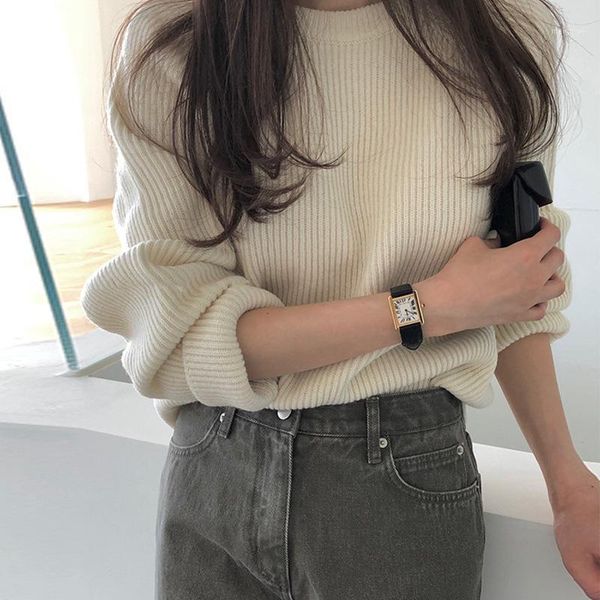 

loose knitted sweater women jumpers long sleeve o-neck woman pullovers sweater 2020 autumn winter color block casual new1, White;black