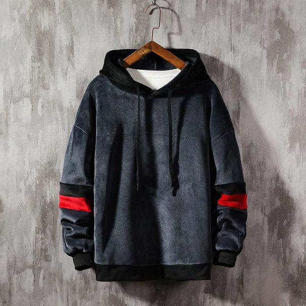 

men winter warm thick fleece hooded hoodies patchwork casual loose men sweatshirt big size m-5xl long sleeve pullover hoodies, Black