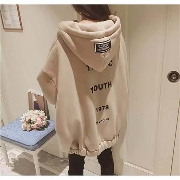 

2020 harajuku autumn zipper winter style hooded sweatshirts plus size long hoodies women velvet warm lazy sleeve coats aigaq, Black