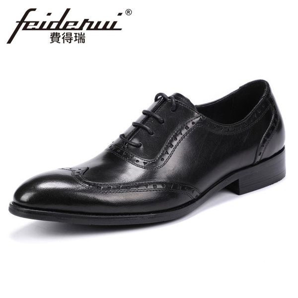 

formal dress handmade men's party oxfords genuine leather pointed toe wingtip man wedding office shoes ymx574, Black