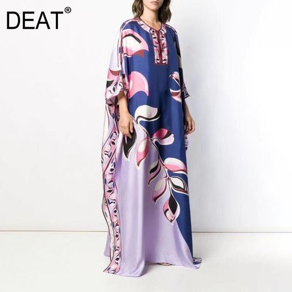 

[deat] floor length silk dress women knit elastic bohemian print elegant leaves over size loose new autumn fashion ar872 y200805, Black;pink