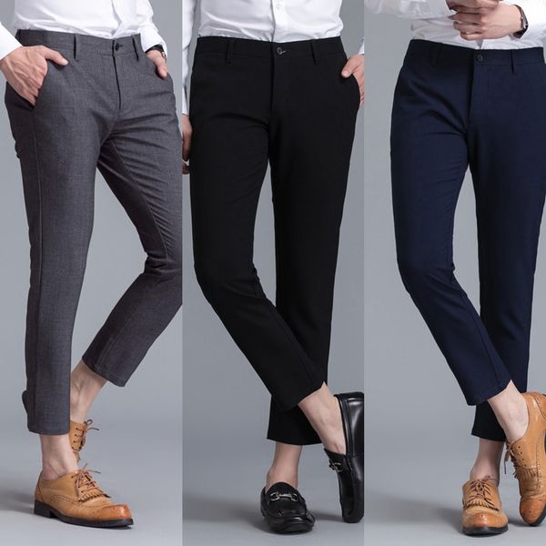 

2020 new summer korean casual pants and trousers and trend men's casual pants new slim four side elastic capris men's trousers urp, Blue