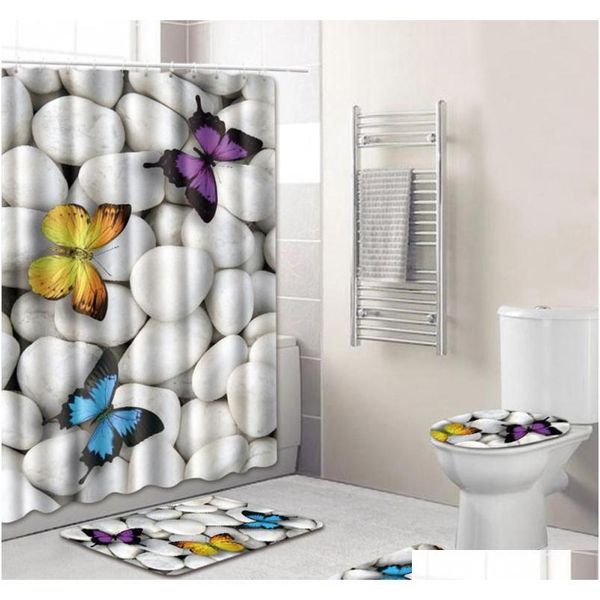 

8 types 4pcs set bathroom non-slip pedestal rug + lid toilet cover + bath mat+shower cu qylnkq bwkf