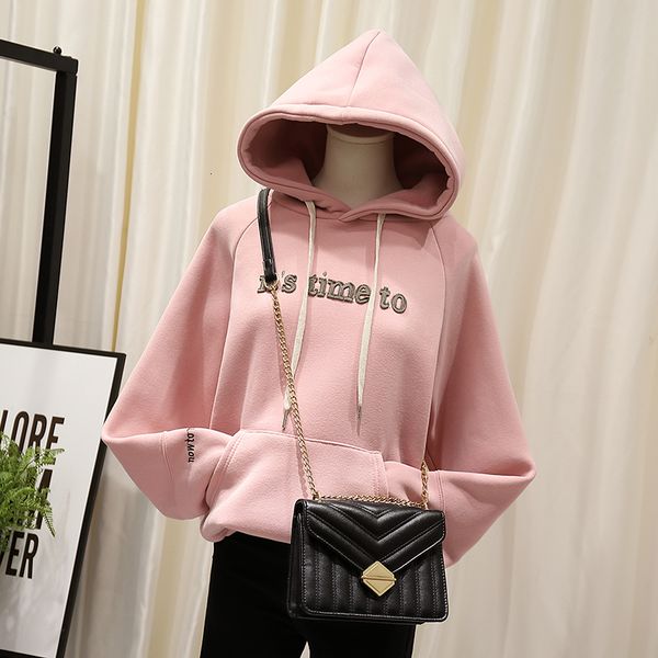 

2021 in addition to woman's velvet sweater loose hoodie fall and winter new fashion pink thick coat d9c3, Black