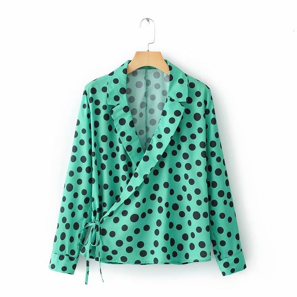 

green moonlight long sleeve office, elegant shirt, tied on women's waist