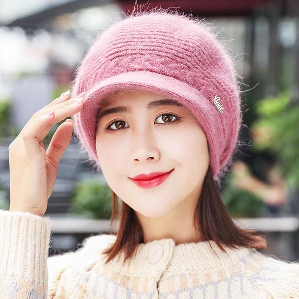 

winter new style women's knit beret korean-style autumn thick fur hat plus velvet earmuff cricket-cap hat, Blue;gray