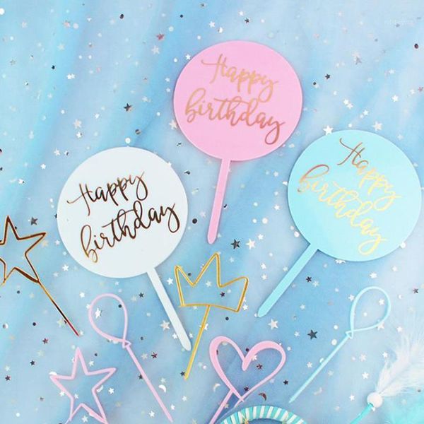 

other festive & party supplies 1 pcs cute gold letters "happy birthday" acrylic cake ers circle round cupcake er for birth