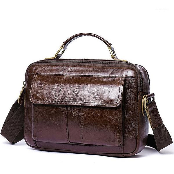 

men's genuine leather small briefcase vintage shoulder bag multi pocket handbags messenger bags for men leather sling totes bag1