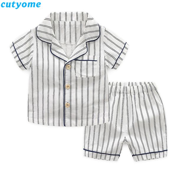 

cutyome toddler kids stripes pajamas cotton boys girls sleepwear suit shirt+shorts 2pcs kids pyjama children korean clothes set c1114, Black;red