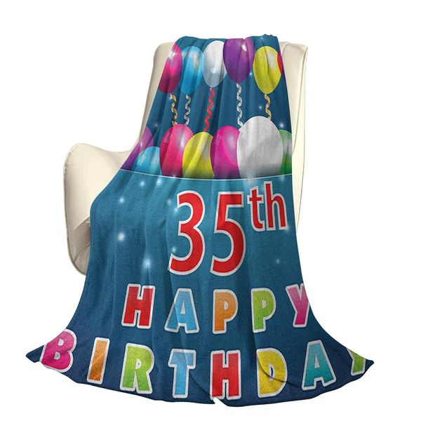 

surprise party for thirty five years old with flying balloons and ribbonsoffice leisure blankets