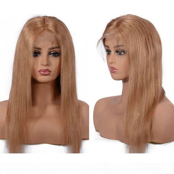 

malaysian hair lace front wigs colored 27# straight full lace human hair wig part swiss lace wigs, Black;brown
