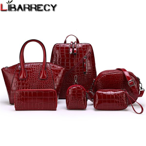 

6pcs/set vintage alligator patent leather women purses and handbag female fashion luxury large capacity shoulder bag big totes c0121