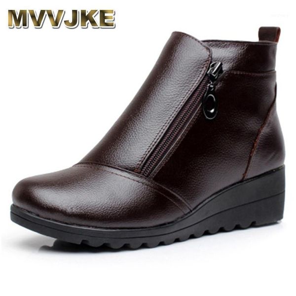 

mvvjke women boots winter shoes fashion woman genuine leather wedges ankle boots casual keep warm women snow plus size 431, Black