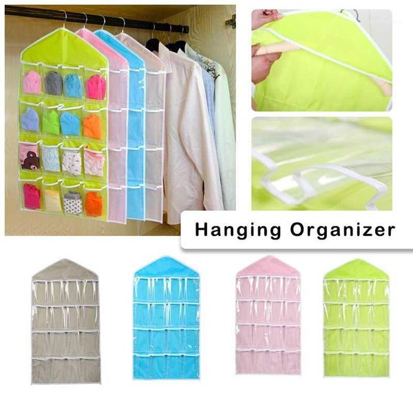 

16pockets clear hanging bag socks bra underwear rack hanger storage organizer cd1