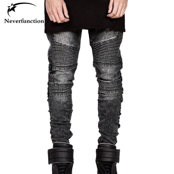

men's jeans mens skinny biker men tide hi-street ripped rider denim motorcycle runway slim fit washed moto pants joggers, Blue