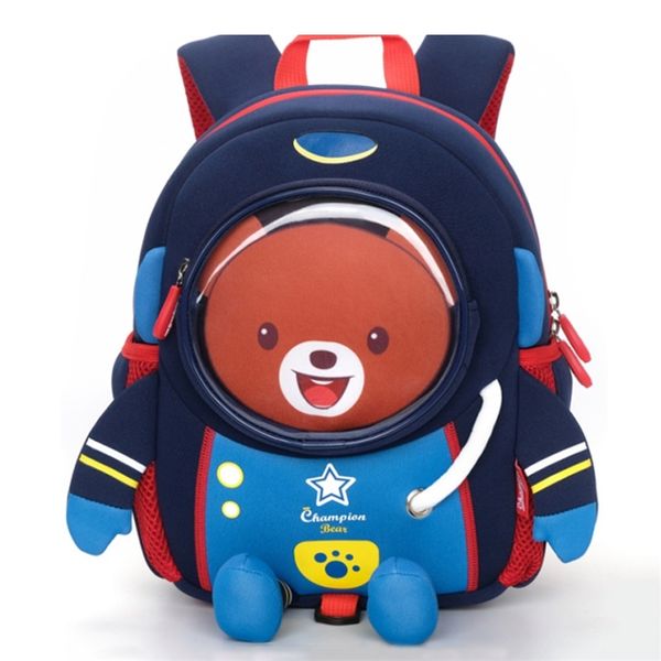 Anti-verlorene 3D Cartoon Space Robot Kinder Schultasche Kleinkind Kinder Wasserdicht Schulrucksack für Mädchen Jungen 2-8 Jahre alt LJ201225