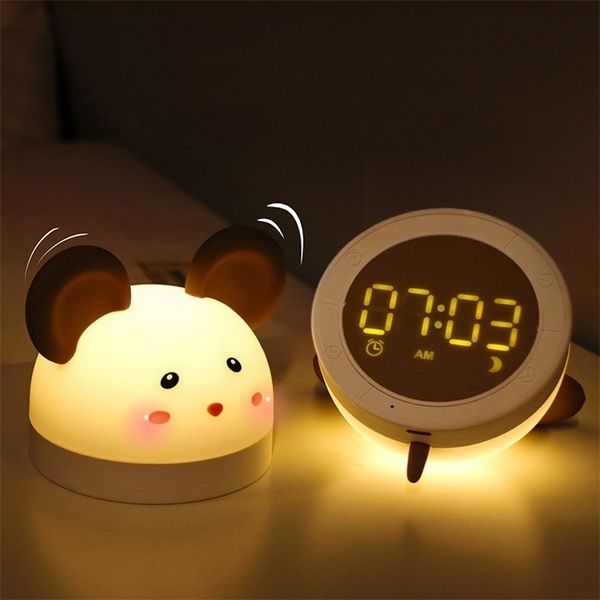 Wake Up Licht Wecker Digital Cartoon Kinder Schlafzimmer Nacht LED Kleine Alarm Schreibtisch Dekoration Alram Uhr LJ201208