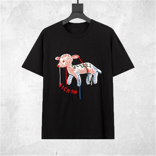 

fashion stylist womens t shirts 2021 men women couples bichon embroidery tassel short sleeve shirt summer hip hop tees, White