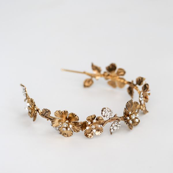 

korean brush color old golden flower rose leaf hoop bride exaggerates european style hair ornament crown, Silver