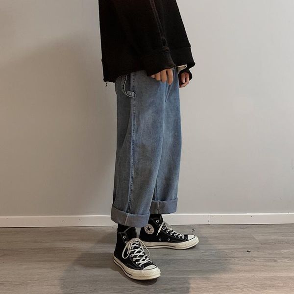 

men's jeans korean style loose harajuku streetwear hip-hop straight-leg pants wide-leg pants mens cargo ankle-length, Blue