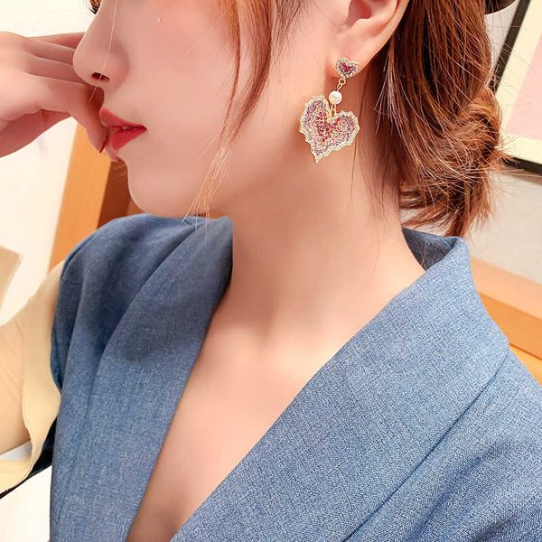 

diamond 925 silver love needle korean full fashion net red cool style simple earrings for women
